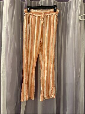 Kingston Peach & Cream Striped Elastic Waist Pants